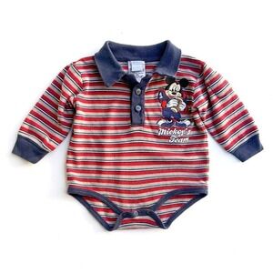 Vintage Y2K Disney Mickey Polo Shirt Football Red Navy Striped Baby Boy 12 mos